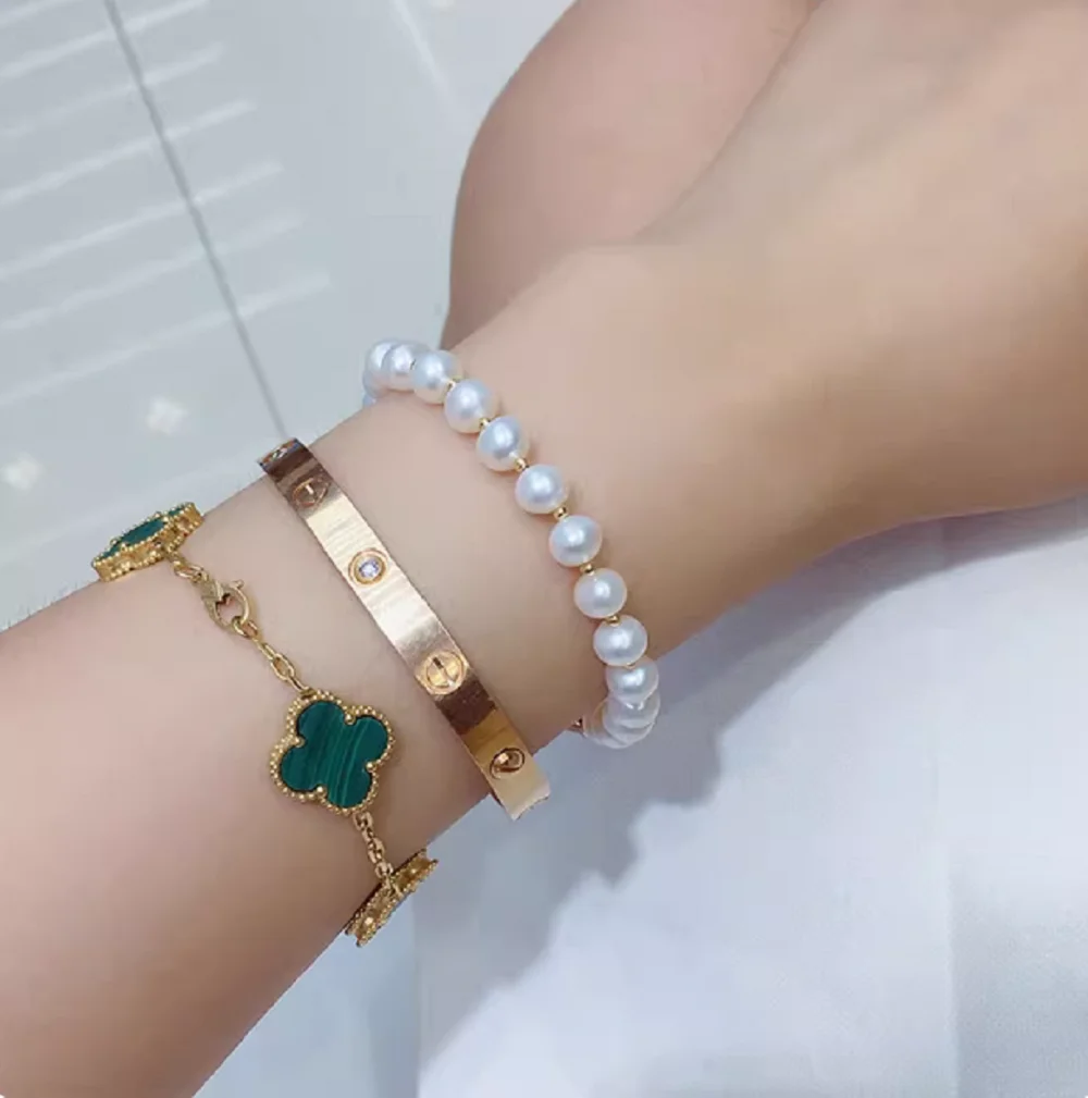 

Красивый браслет на руку 7,5-8 дюймов/браслет из натурального белого круглого жемчуга AAA7-8 мм/925s