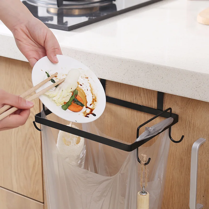 Garbage Bag Holder Stainless Steel Kitchen Trash Rack Cabinet Door Garbage Bags Hanger Rack Cupboard Garbage Bag Storage Holder