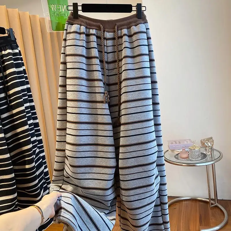 

Men's plus Size Fce Lined Thiened Wide Leg Casual Pants Autumn Winter Large 300 Pou Lazy Sle Bla White Striped Sw...