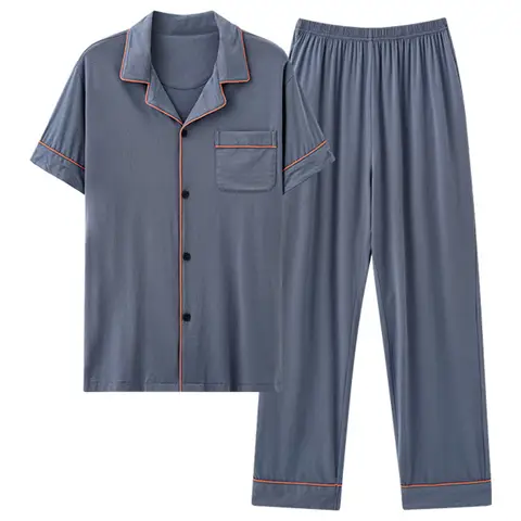 고품질 남성 잠옷 정장 여름 모달 코튼 바지 짧은 소매 대형 잠옷 바지 얇은 Homewear 정장 캐주얼 남성