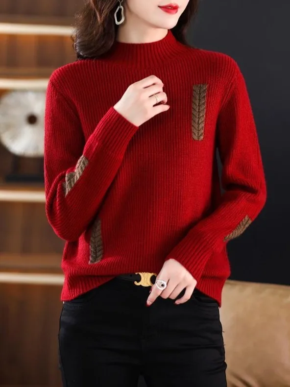 

Осень-зима Thiened Свободный вязаный свитер с высоким воротником Шерстяной топ для женщин Sweet Sle Regular Sve Длинный свитер