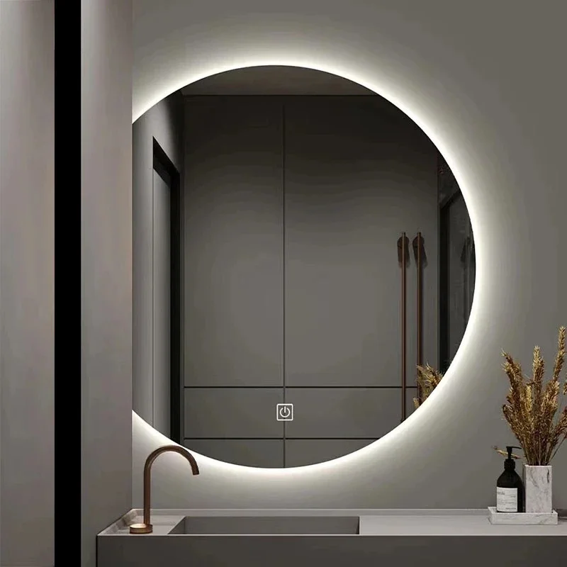 Nordic Special-shaped Bath Mirrors Wall Hanging with Light Bathroom Led Touch Screen Bathroom Mirrors Semicircular Makeup Mirror