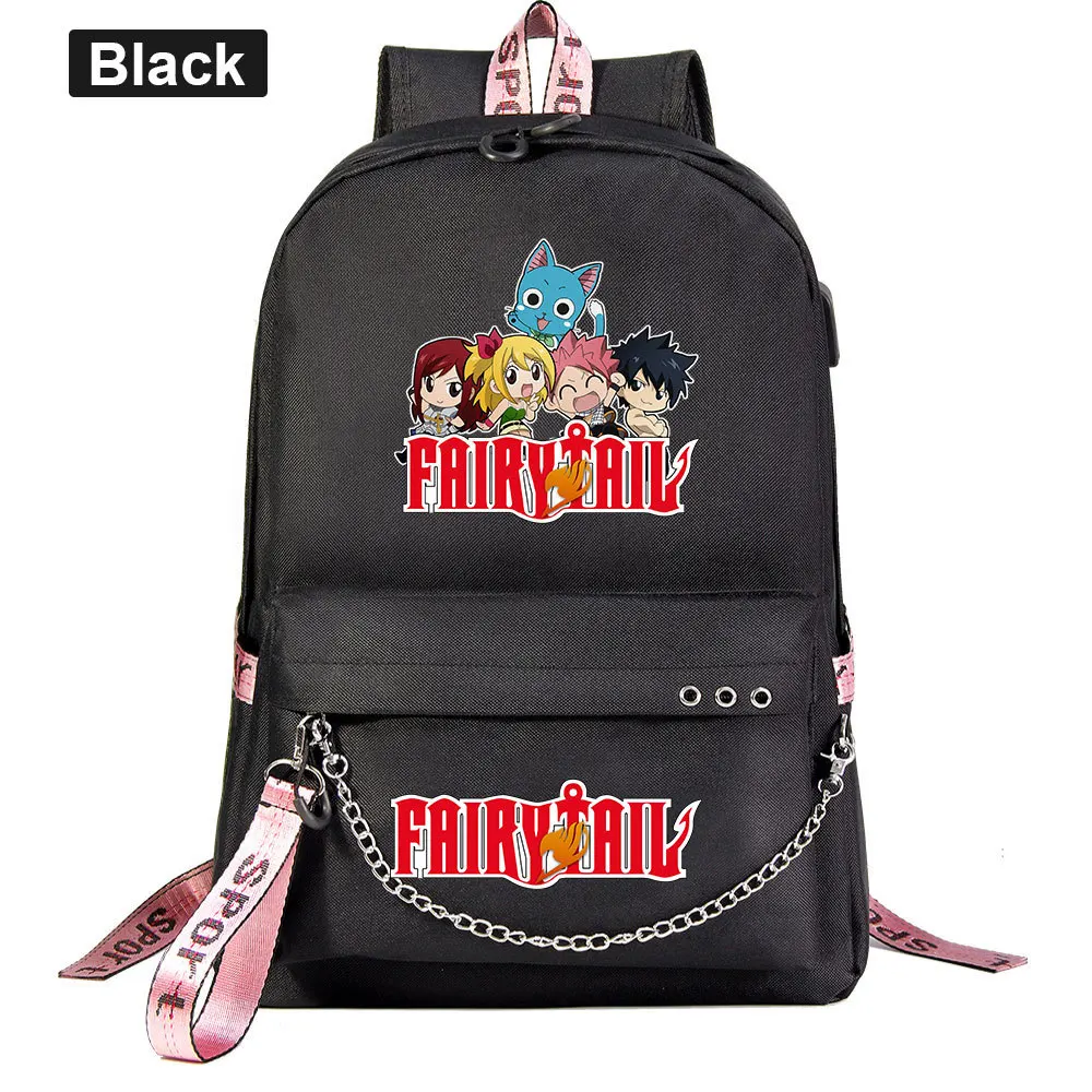 Imagem -02 - Anime Cauda de Fadas Mochila para Adolescente Crianças Estudante Bolsa de Viagem Pacote Corrente de Carregamento Usb Portátil Mochila Bookbag