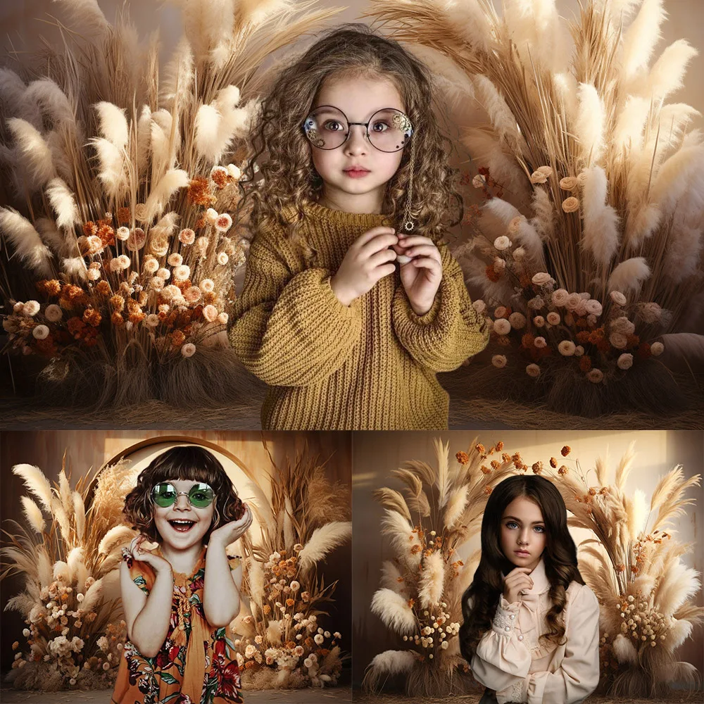 

Retro Boho Floral Pampas Photography Background Kid Birthday Party Wedding Pregnant Portrait Decor Photo Backdrop Studio Props