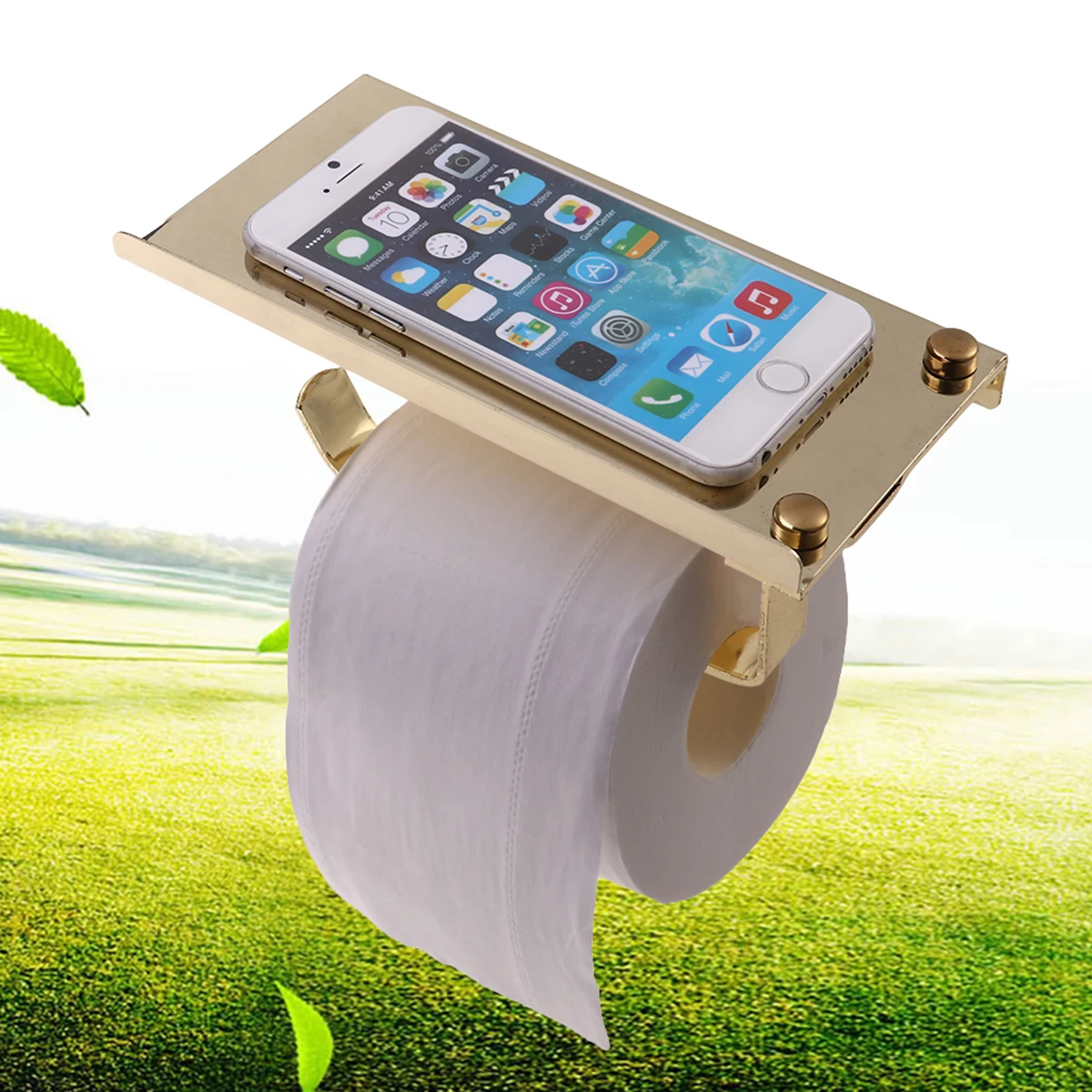 

Stainless Steel Tissue Holder Multifunction Phone Shelf Paper Roll Rack Golden 18*9.1*7.8Cm Home Hotel School Use