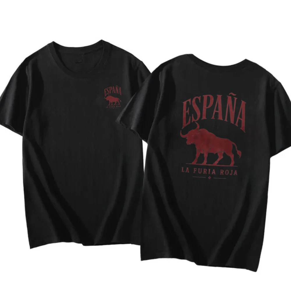 Espana La Furia Roja Bull Printing Tshirt Unisex Tees Trendy Spain Football Fan Tops Spanish Pride Euro Travel Gift Tops