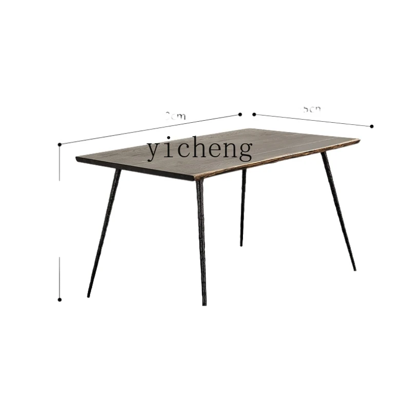 YY Nordic Dining Tables and Chairs Set Wrought Iron Solid Wood Natural Edge Rectangular Simple