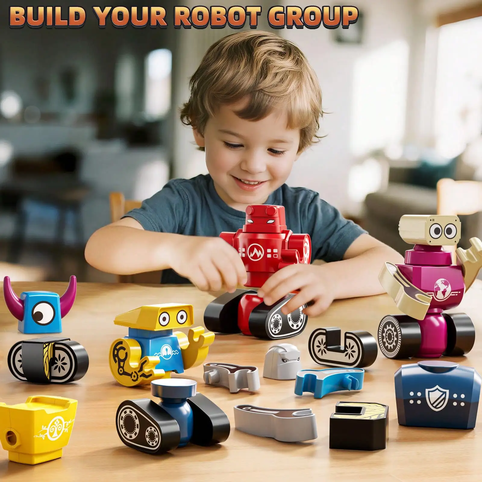 36 PCS Magnetic Robot Building Toys,Monster Stacking Blocks Set with Storage Box,Creative STEM Educational Learning Toy,Christmas Birthday Gifts for Kids Boys Girls 3‑8 Years Old