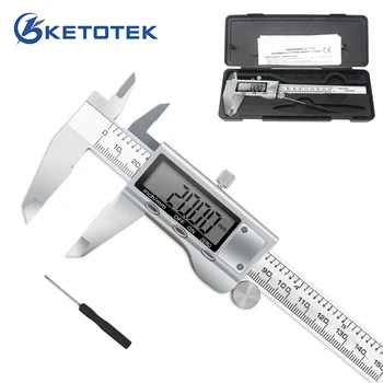 Digital Vernier Caliper 6 นิ้ว 150 มม.สแตนเลสสตีลอิเล็กทรอนิกส์โลหะ Caliper ไมโครมิเตอร์วัดความลึกเครื่องมือ