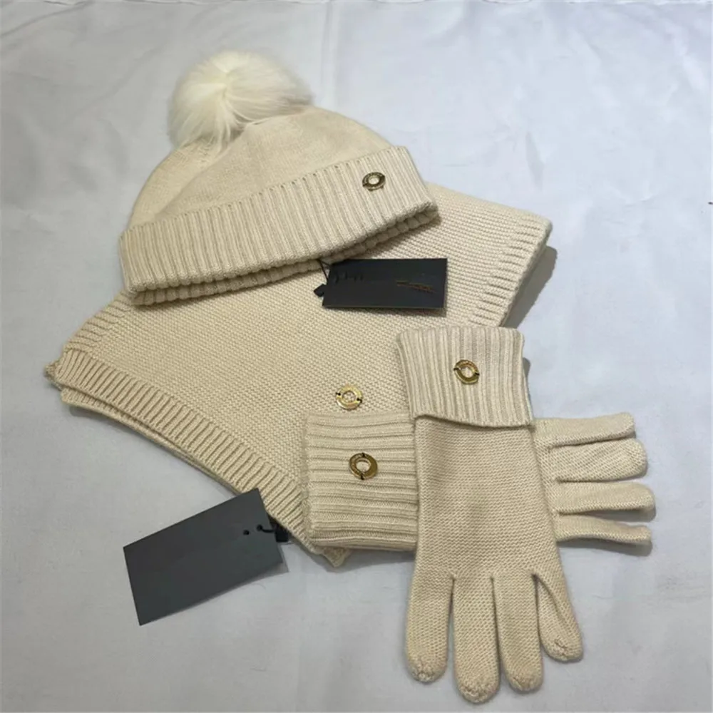 Winter Warm Wool Knitting Set Fox Fur Hat Gloves And Scarf Men and Women Cold Three-Piece Set Of L*P