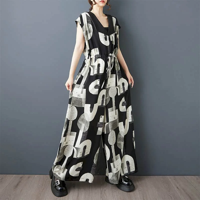 Oversize Jumpsuits Women Short Sleeve Casual Print One Piece Outfit Women Playsuit Vintage Overalls for Women Wide Leg Pants
