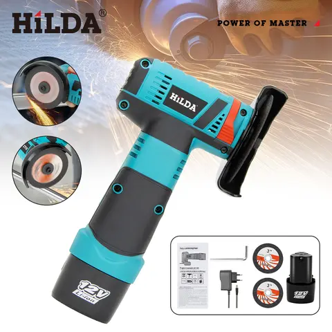 HILDA 12v 미니 앵글 그라인더 충전식 그라인딩 도구 다이아몬드 무선 전동 공구 절단 용 연마 연삭기