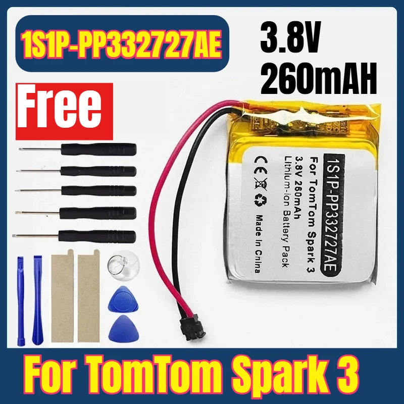 

New 260mAH 1S1P-PP332727AE Smart Watches Batteries for TomTom Spark 3 Cardio GPS Watch Acumulator 2-wire Plug