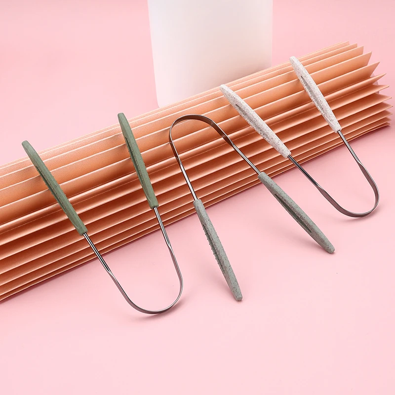 1개 스테인리스 스틸 혀 클리너 상쾌한 숨결 청소 코팅된 혀 칫솔 구강 위생 U자형 금속 혀 클리너