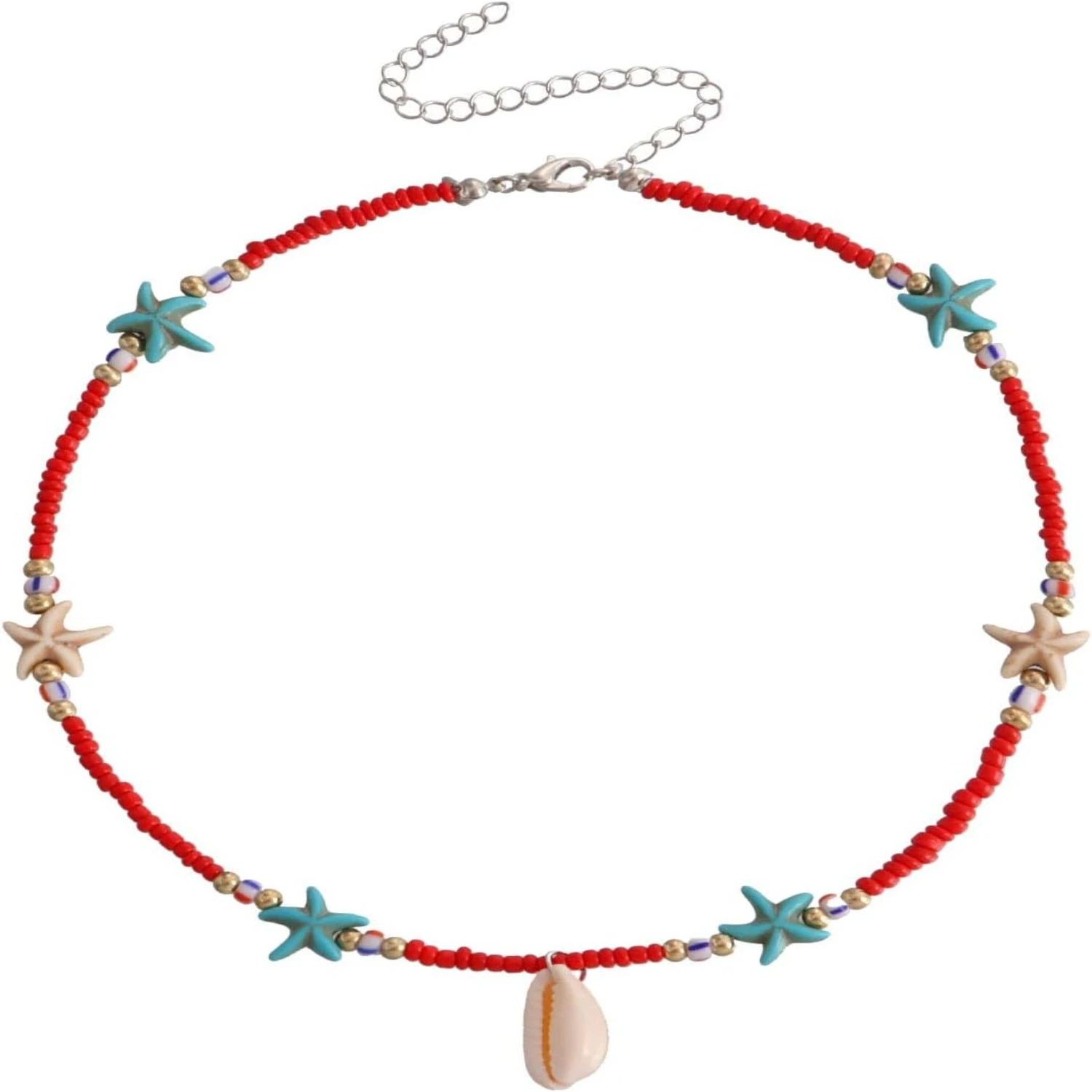 

Vibrant and Colorful Handmade Beaded Choker Necklace for Women - Trendy, Bohemian Chic Style with Adjustable Surfer Strand and B
