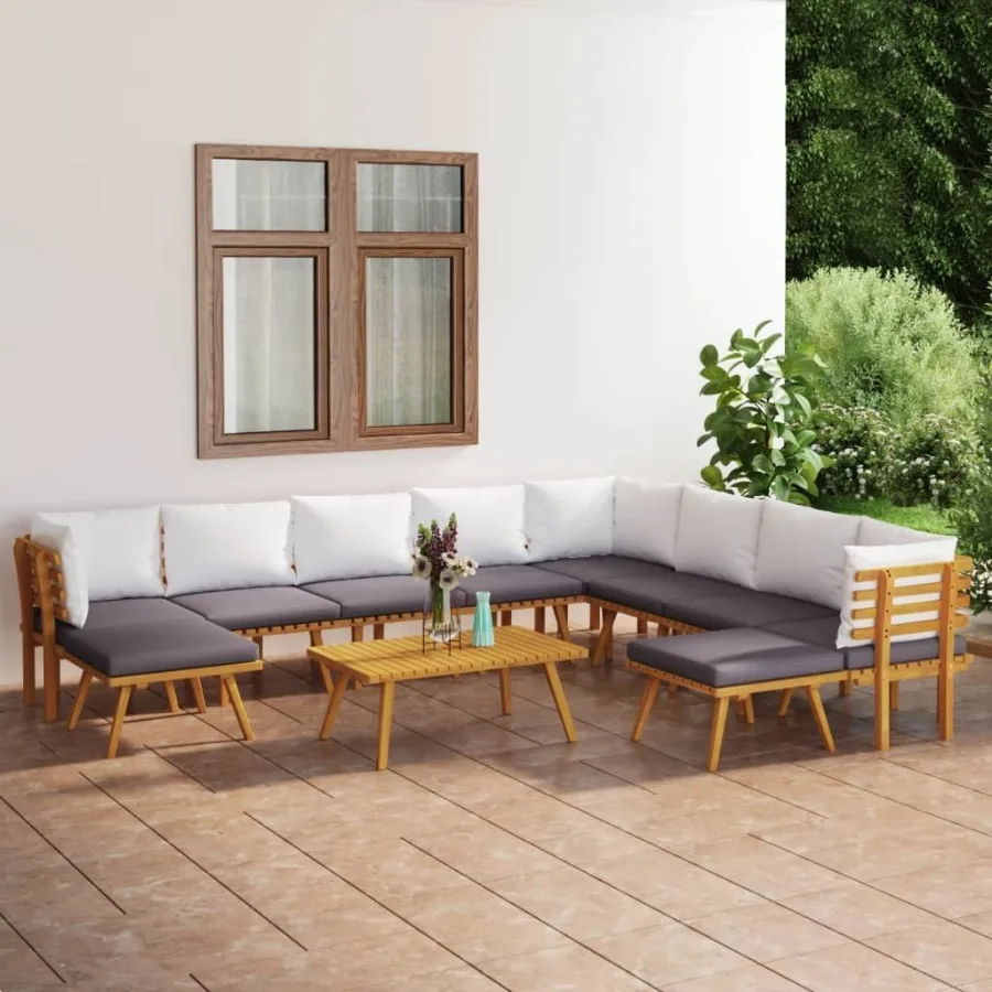 

11 Piece Patio Lounge Set with Cushions Solid Acacia Wood
