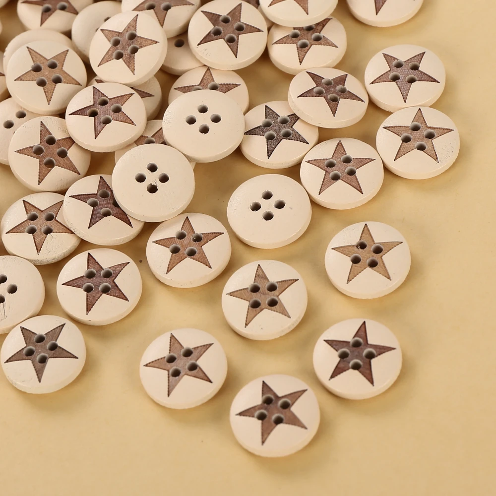 

50/100Pcs/lot Wooden Buttons 4 Holes Star Buttons Handmade Diy for Arts Crafts Accessories