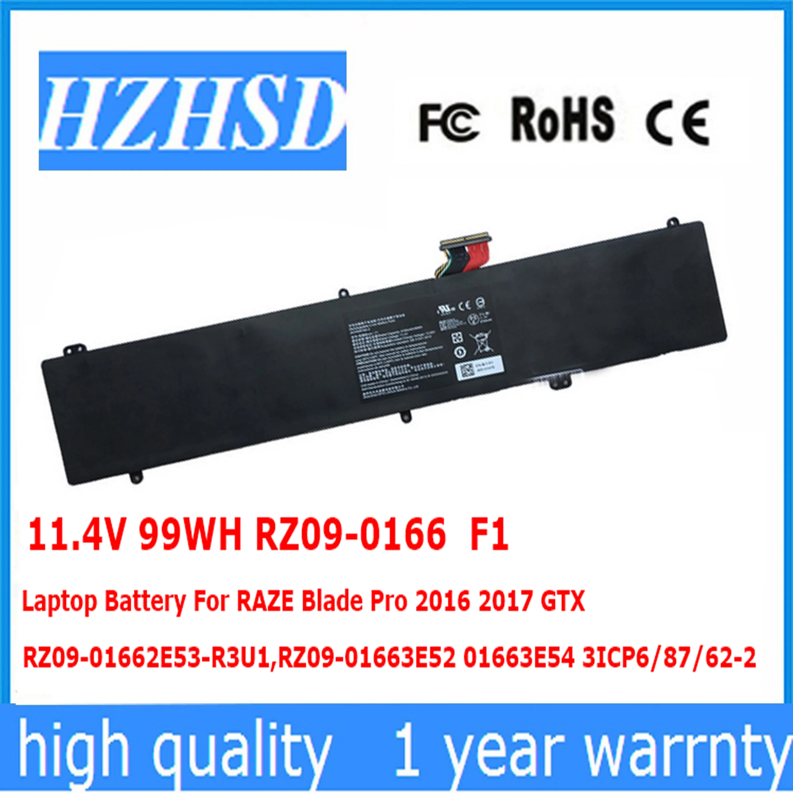 

11.4V 99WH RZ09-0166 F1 Laptop Battery For RAZE Blade Pro 2016 2017 GTX RZ09-01662E53-R3U1 RZ09-01663E52 01663E54 3ICP6/87/62-2