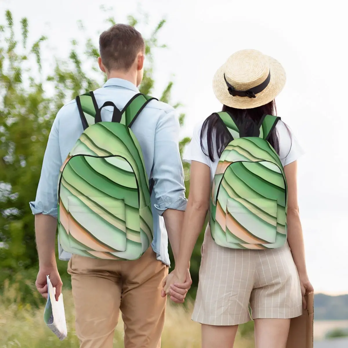 Boho-Style Lime-Cream And Peach Swirls Backpack Student BookBag Kids School Bag Laptop Shoulder Bags for Boys Girls