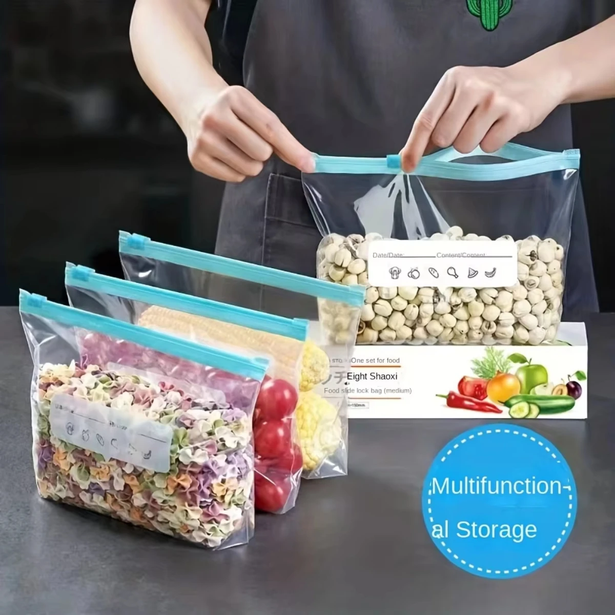 

Leak proof freezer bag with zipper lock - reusable, fresh-keeping and sealed food storage bag, suitable for kitchen organization