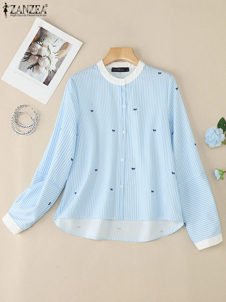 ZANZEA Vrouwen Casual Losse Herfst Tops Lange Mouw Strepen Shirts 2025, Vintage Kantoor Werk Tunieken Mode Vrouwelijke Knoppen Blusas
