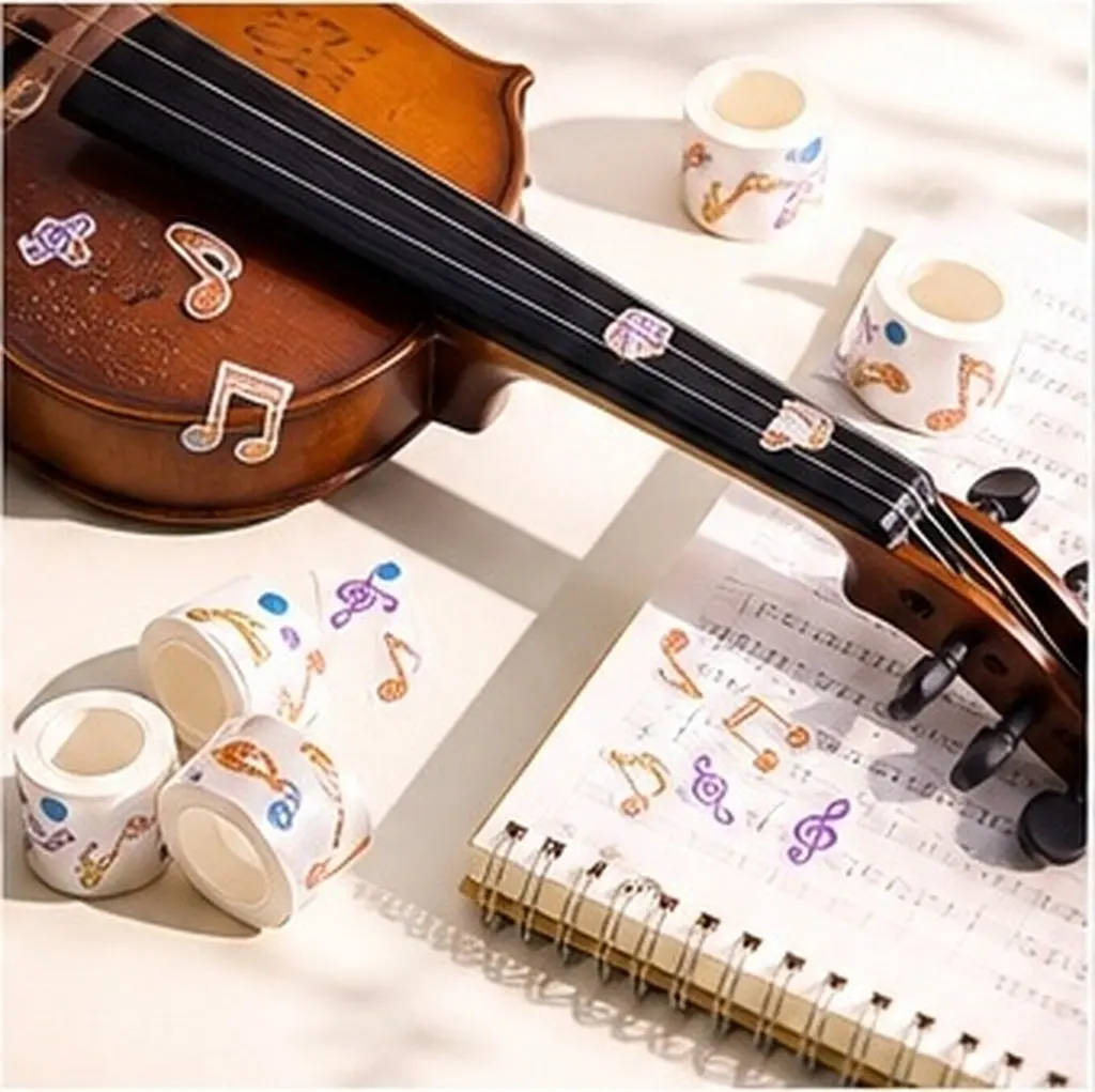 500Pcs Multishaped Color Coding Music Stickers Roll Waterproof Vibrant Musical Note Stickers for Violin Piano Guitar Teaching