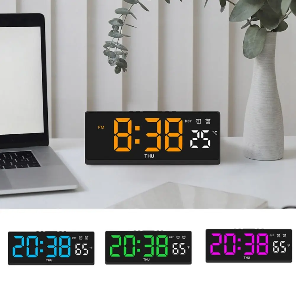 Relógio Despertador Digital com Controle de Voz, Temperatura e Snooze, Relógio LED, Modo Noturno, Desktop, Mesa, Função Anti-Fadiga, 12 H, 24H