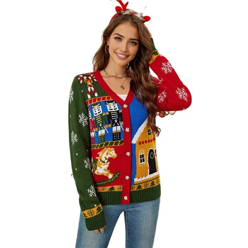

【FAVORITE!】Christmas Sweaters For Women Soft Holiday Long Sleeve V Neck Xmas Knit Sweaters