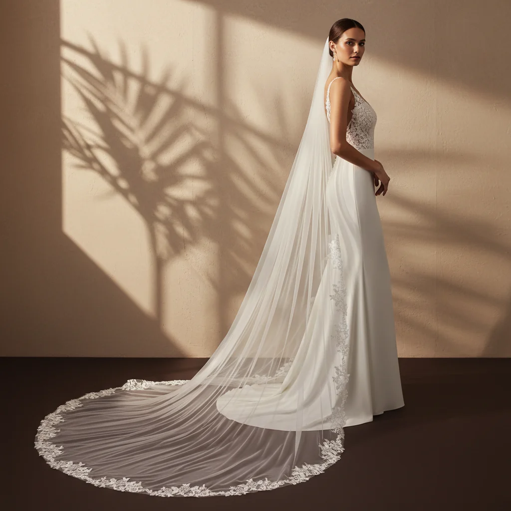 Long Cathedral Wedding Veil Embroidered Lace Elegant Classic Bridal Veil for Women Bride Dress Formal Church Headpiece G104