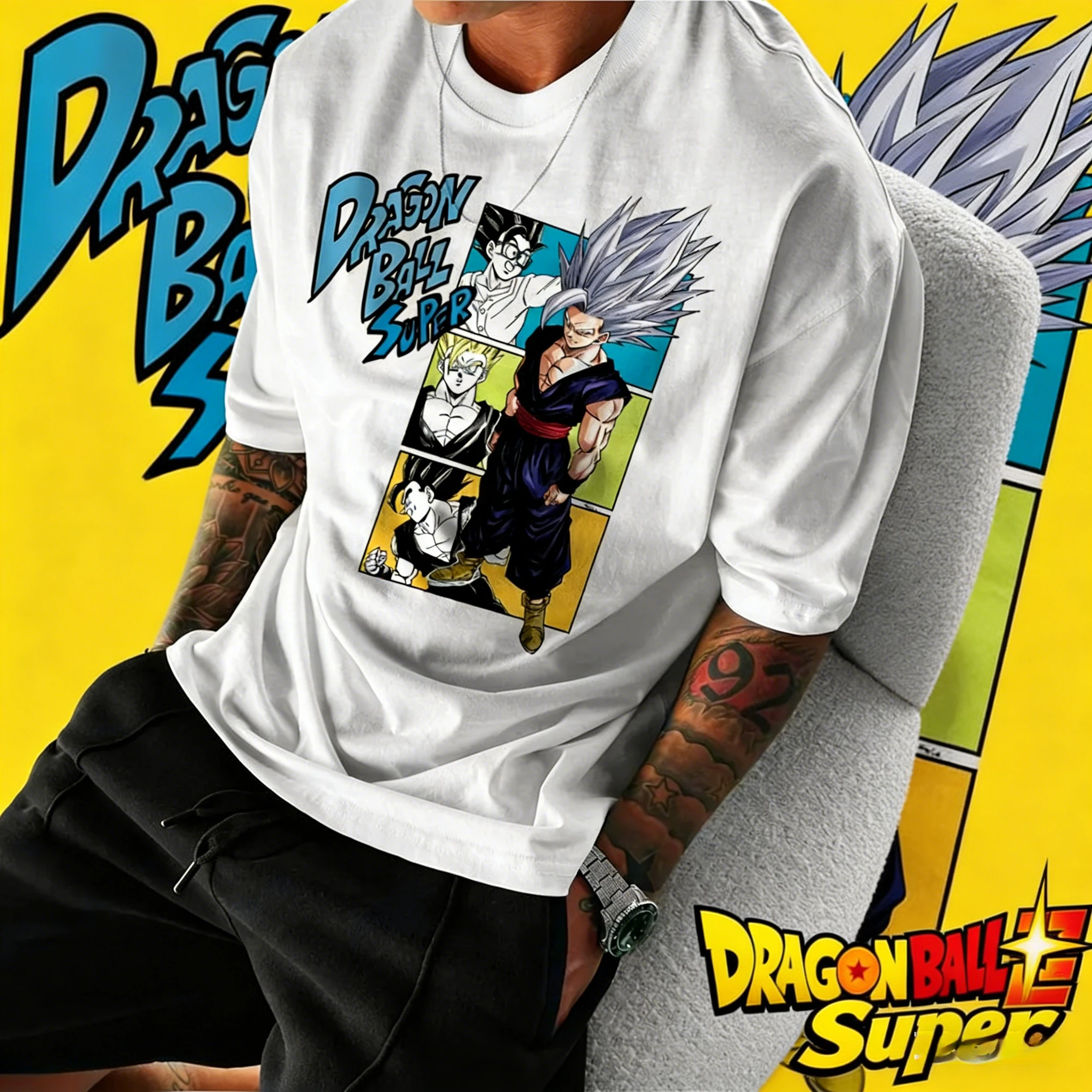 2026 Sommer Dragon Ball Retro Hochwertiges Baumwoll-T-Shirt, Beast Gohan Comic-Panel-Print Übergroß Unisex für Männer, Frauen & Kinder