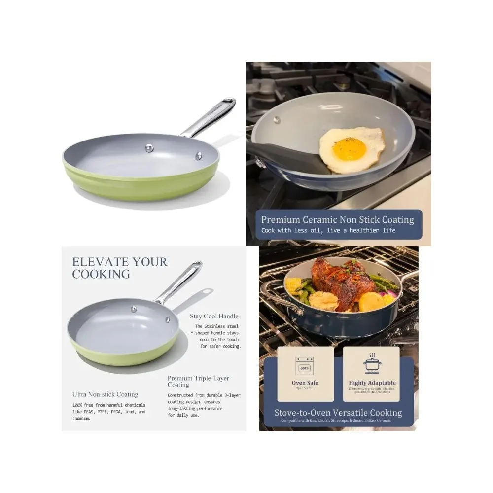 

Ceramic Nonstick Frying Pan - 10-Inch Healthy Cooking Skillet for Eggs, Pancakes, Stir Fry with Even Heat Distribution, Free of
