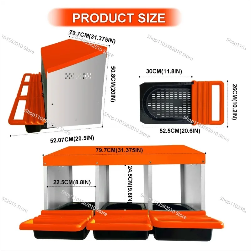 3 Compartment Metal Nesting Box for Chickens, Egg Collection Laying Box for Chicken Coop