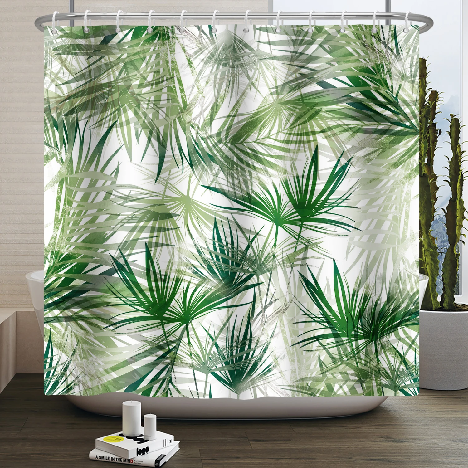 

Shower Curtain Tropical Green Leaves Bathroom Curtain Modern Fresh Waterproof Polyester Bathroom Accessories with Hooks 180x240