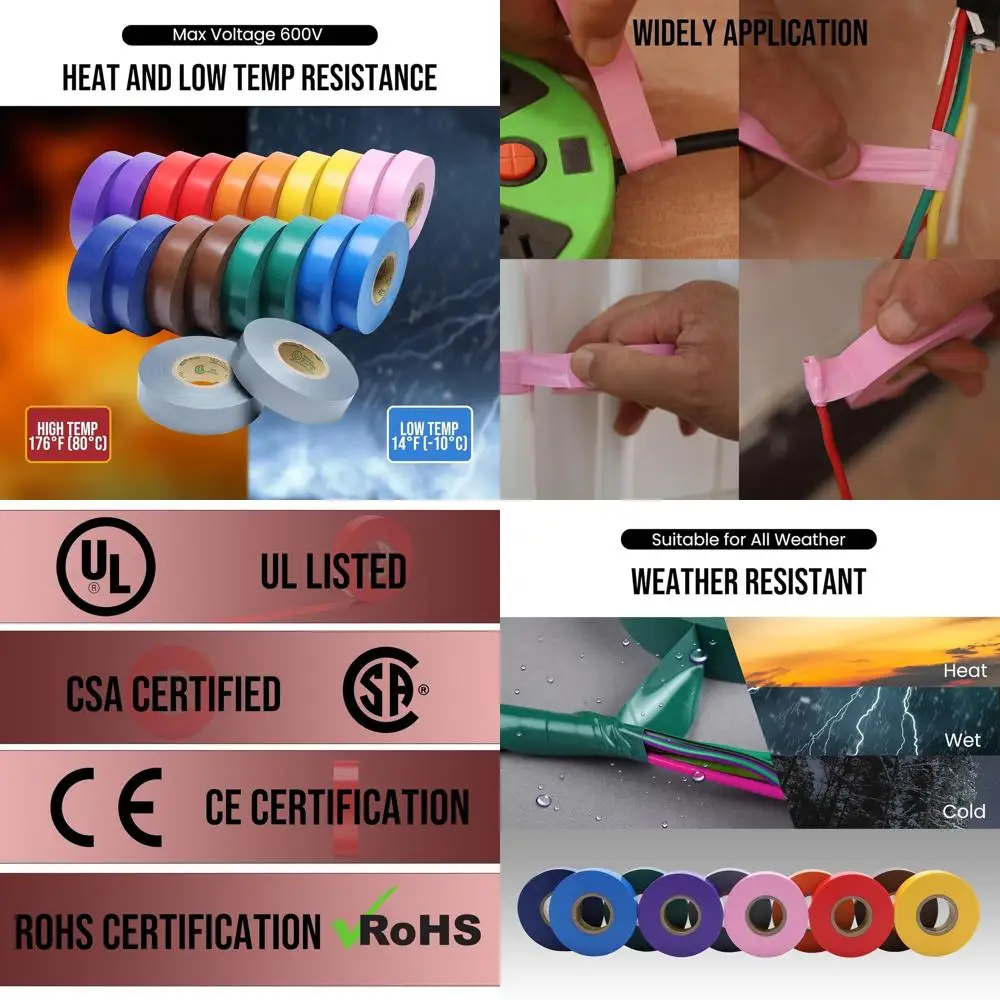 

30 Pack 3/4 in x 66ft Waterproof Industrial Grade High Temp Vinyl Electrical Tape in Assorted Colors