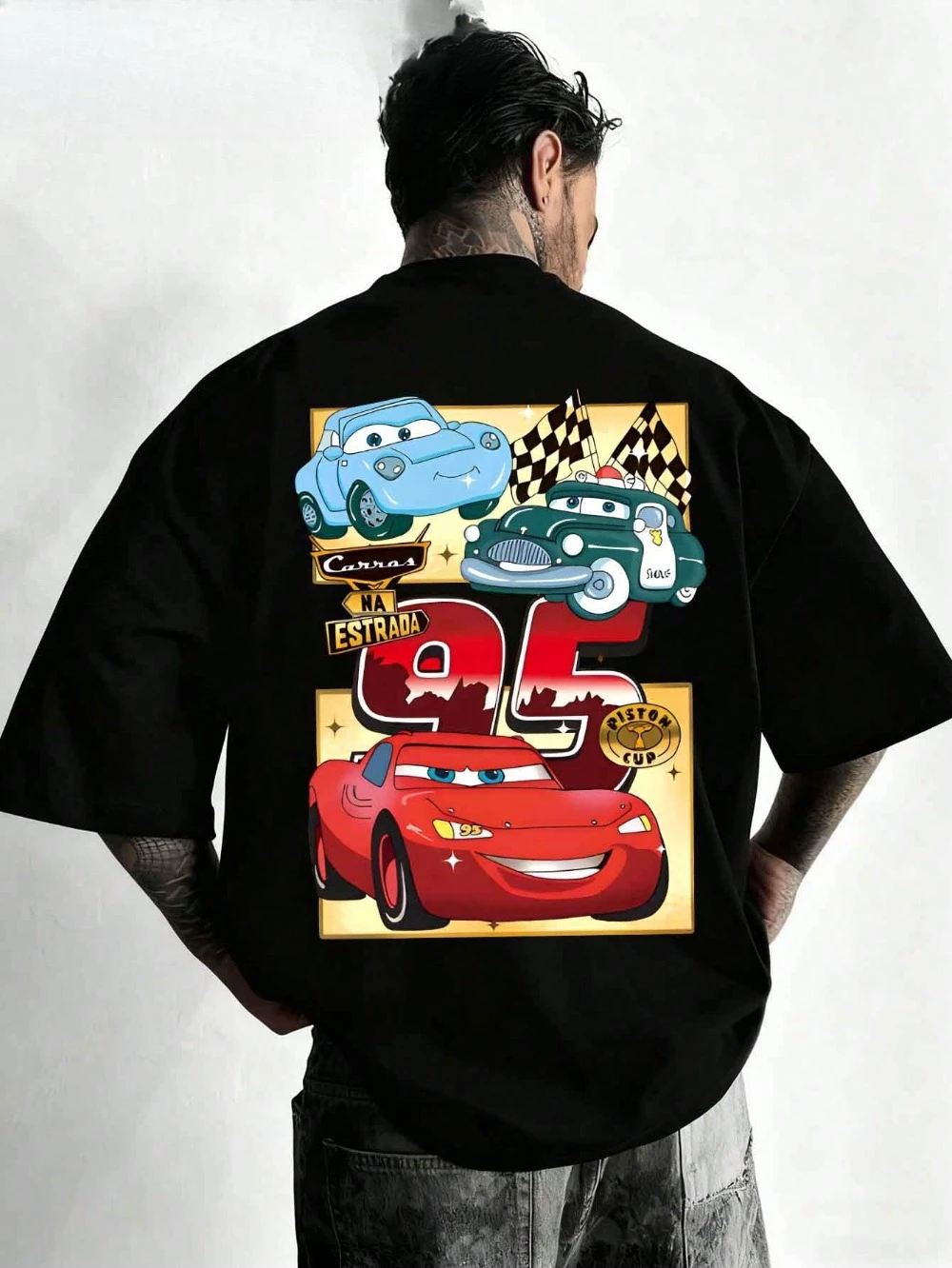 

Disney Racing Theme Double-Sided Print T-Shirt 180g Crew Neck Casual Wear Pure Cotton Unisex All-Season Base Layer Streetwear