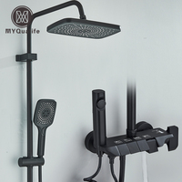 Black Piano Style Shower Set Intelligent Brass Bathroom Faucets Hot Cold Waterfall Tap Rainfall Shower System