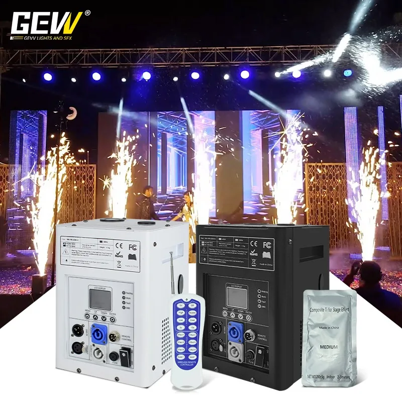 GEVV Wireless Fireworks Fountain Sparkler Remote DMX Control 600W Mini Cold Spark Machine for Wedding Stage