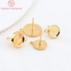 (4427)10PCS 10MM 12MM 14MM 24K Gold Color Brass with Zircon Round Shaped Stud Earrings High Quality Jewelry Accessories