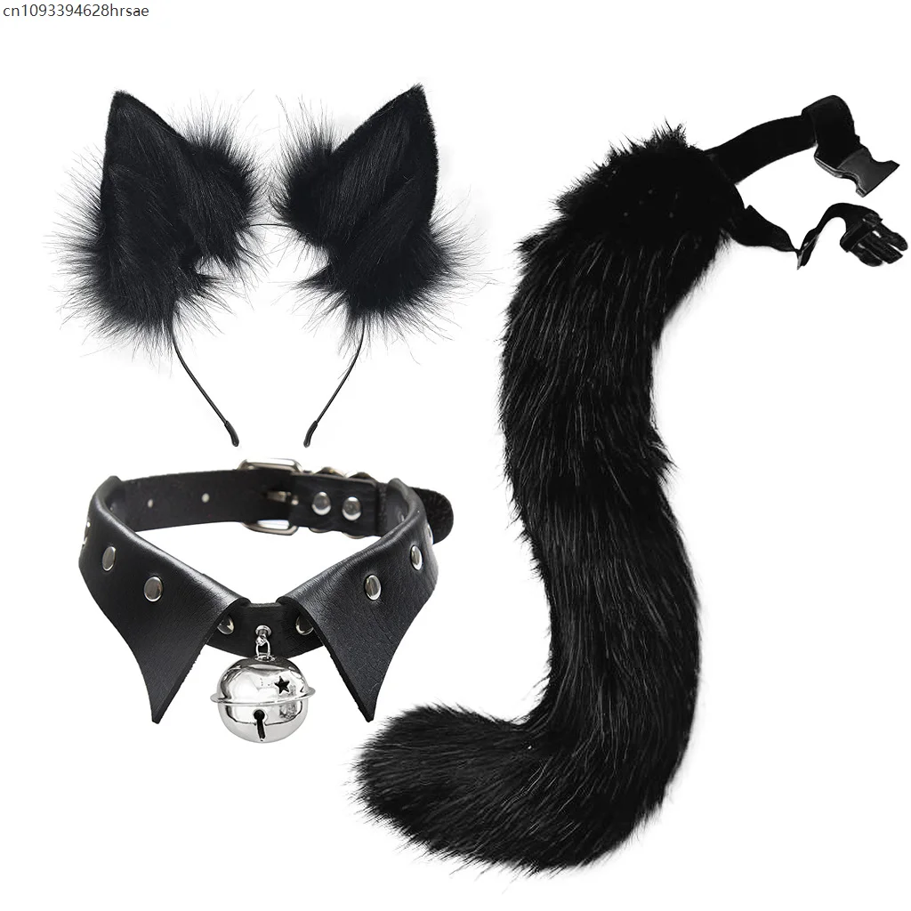 Harige staart pluche hoofdband en staart set dier wolf hond vos oren hoofdband cosplay voor meisje kinderen Halloween kerstfeest decor