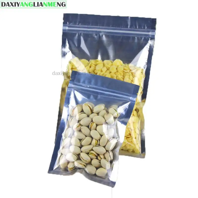 100pcs/lot  10sizes Front Clear/Back Aluminum Foil Zipper Lock Bag Self Seal Zipper Food Storage Bag Retail Packaging Pouch