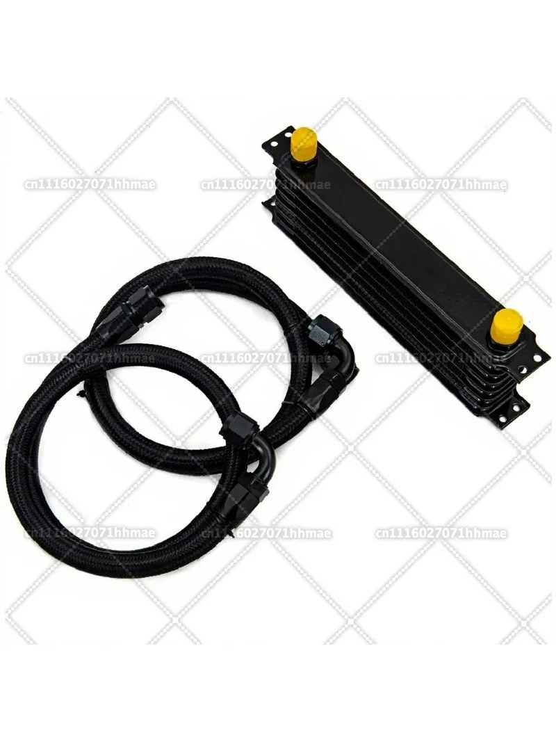 Black 7 Row Oil Cooler with 2PCS AN10 Nylon Stainless Steel Braided Hoses