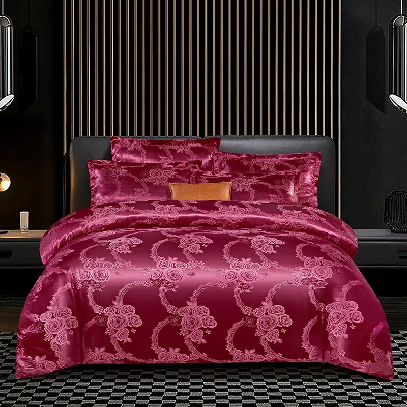 Nordic Satin Stitch Jacquard Comforter Cover Luxury Queen Full Size Double Single Quilt Cover Pink Bedding （No Pillowcase Sheet）