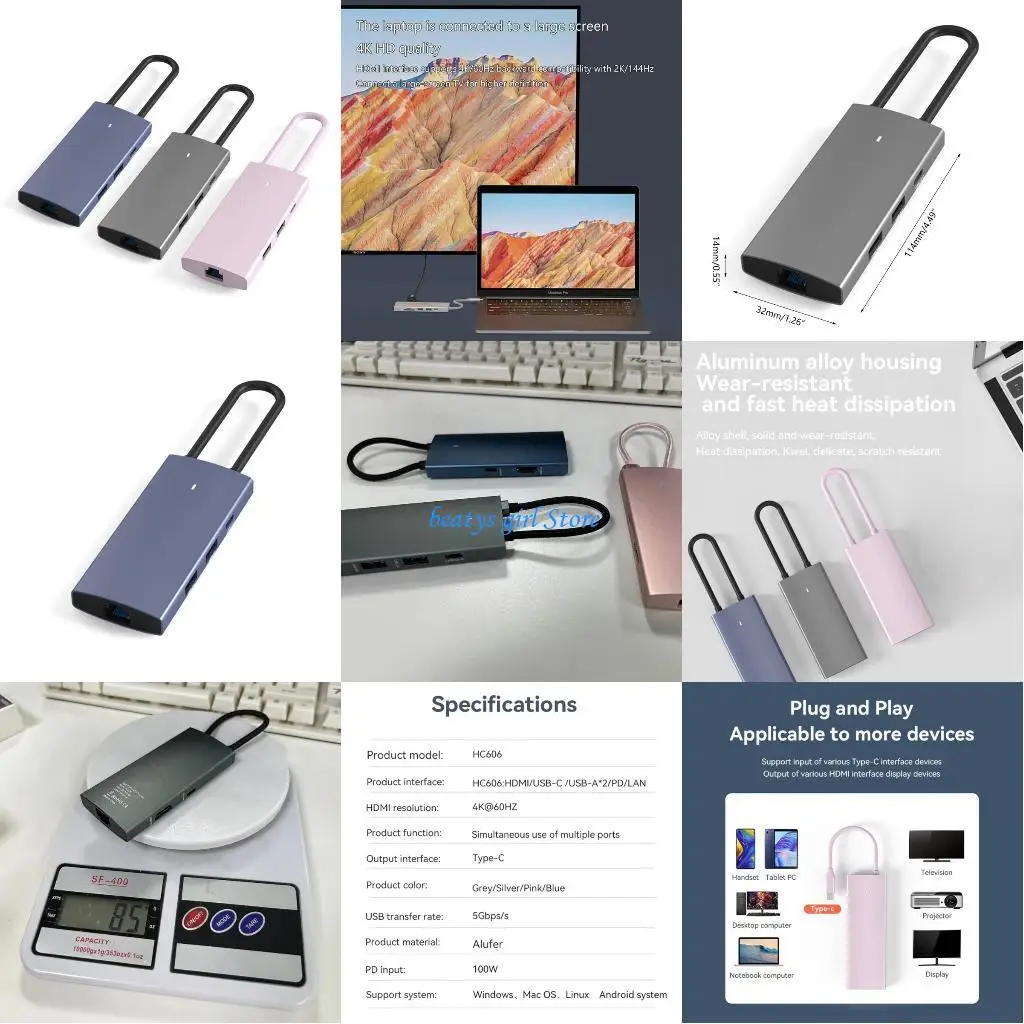 

C7AB USB C Docking Station 6 in 1 Hubs Adapter with 2.0+USB3.0 Port