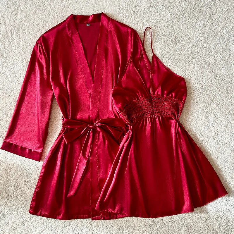 

Сексуальный женский халат, ночная рубашка, комплект домашней одежды, летняя атласная кружевная одежда для сна, кимоно, халат, ночная рубашка, костюм, нижнее белье, домашняя одежда