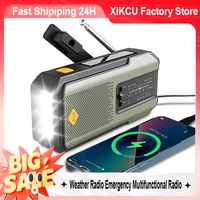 XIKCU Weather Radio Emergency Multifunctional Radio FM AM Hand Crank Solar USB Charging 2000mAh Power Bank LED Flashlight Torch