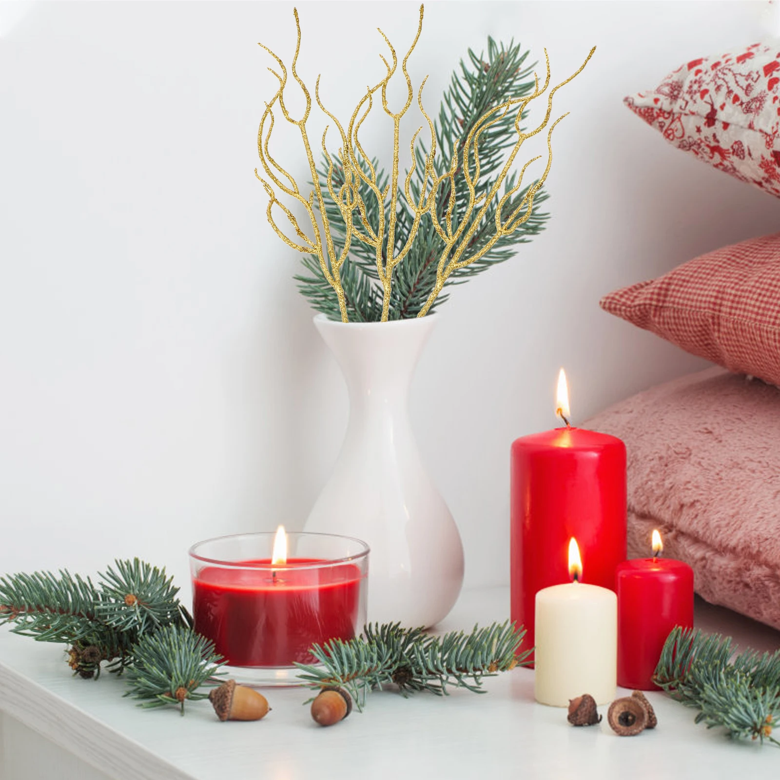 

10pcs Simulated Plant Leaves Christmas Decorative Leaves Lightweight Xmas Decor Festival Simulation Leaf Glittered Leaf Ornament