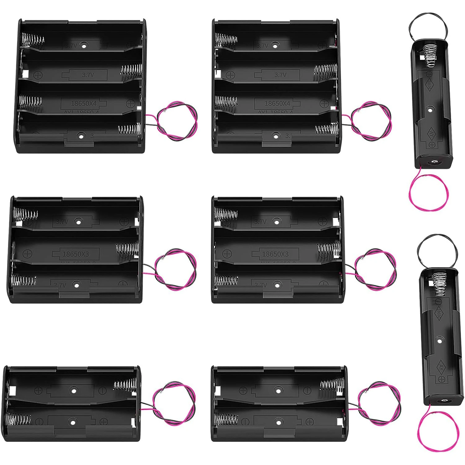 3pcs 18650 Battery Holder Bundle with Wire 1 18650 Battery Holder 3.7V, 2 Battery Holder 7.4V, 3 Battery Holder 11.1V, 4 Battery