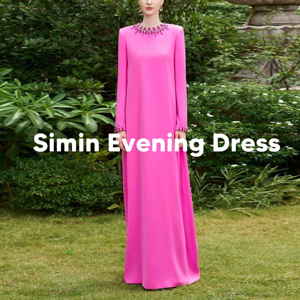 

Simin женские прямые вечерние платья в Саудовской Аравии с круглым вырезом и бисером, с длинными рукавами, длиной до пола, элегантные вечерние платья 2025