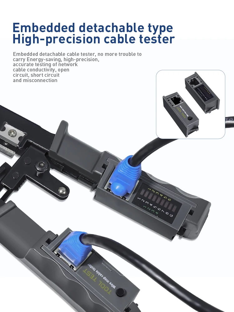 ZoeRax RJ45 RJ12 RJ11 Netzwerk-Crimpwerkzeug 8P6P4P Tester mit Abisolier-, Schneid-, Crimp- und Testfunktionen (Batterie nicht enthalten) – Detail 7