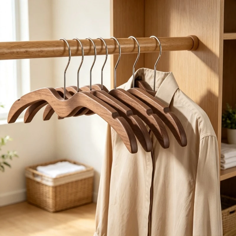 Solid Wood Short Neck Clothes Hanger, Space-saving Non-slip Garment Rack Organizer with Shoulder Grooves, Durable Suit Holder.